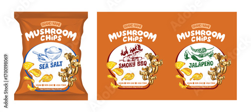 Mushroom Chips Packaging Set – Sea Salt, Smoky BBQ, Jalapeño