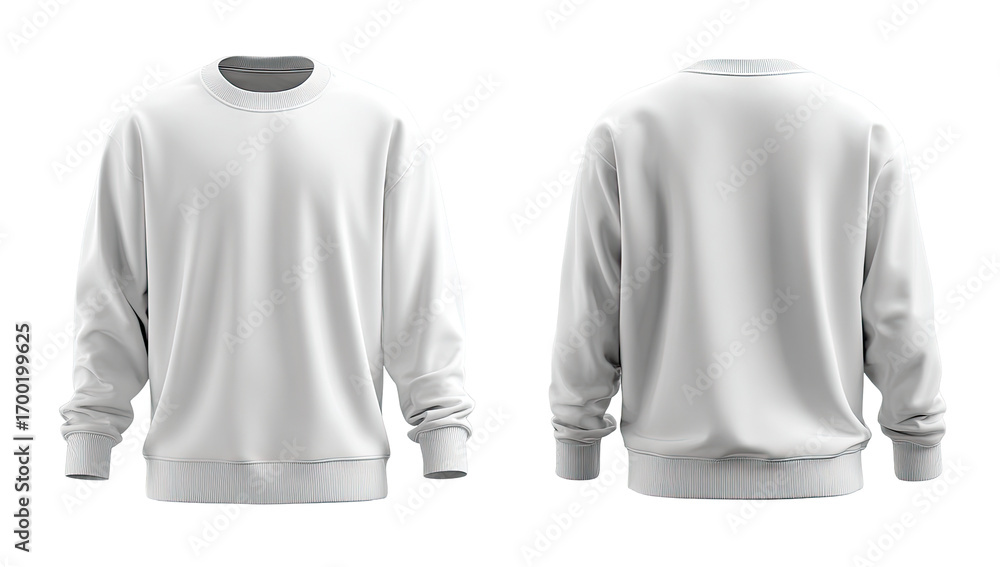 Front and back view of a plain white sweatshirt Front and back view of a plain white sweatshirt