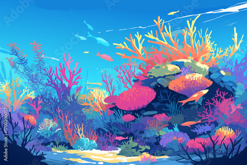 Flat vector illustration of view of coral reef