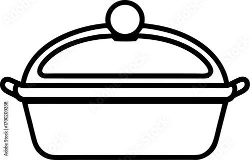 Casserole dish vector line art icon black and white , white background
