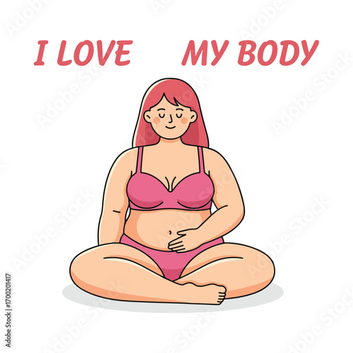 Embracing Body Positivity: A serene illustration of a woman, celebrating her unique form, embracing the message of self-love.