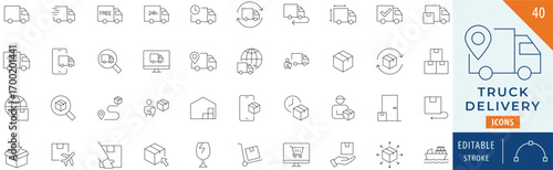 Truck delivery icon collection set. Editable stroke.