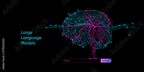 Illustration of abstract stream. Artificial intelligence. Big data, technology, AI, data transfer, data flow, large language model, LLM, generative AI