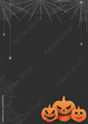 Halloween background with cobwebs spiders and pumpkins 