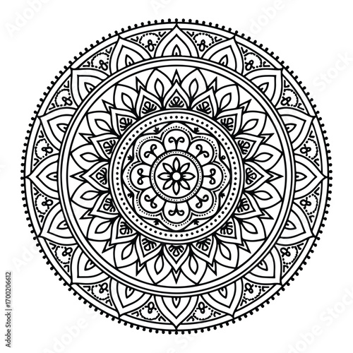 Intricate circular mandala design with multiple layers of detailed patterns.