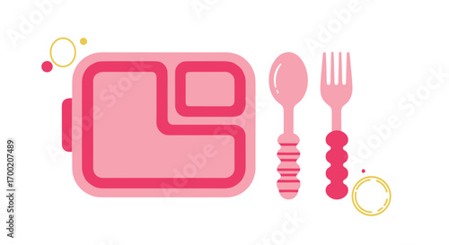 Adorable pink bento box with cute spoon and fork perfect for kids school lunches and meal prep