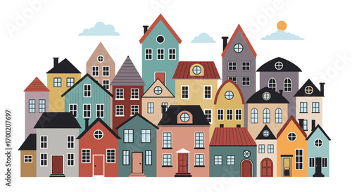 Charming collection of diverse residential buildings representing a picturesque neighborhood