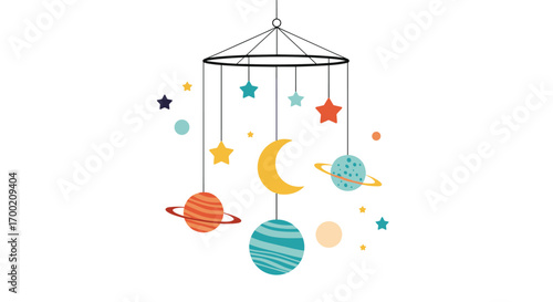 Whimsical celestial mobile featuring planets moons stars for nursery decor and playtime adventures