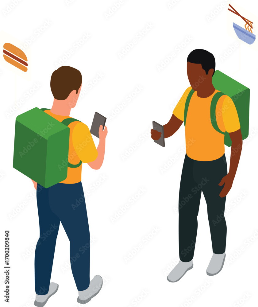 Obraz premium vector illustration of two delivery boy walking
