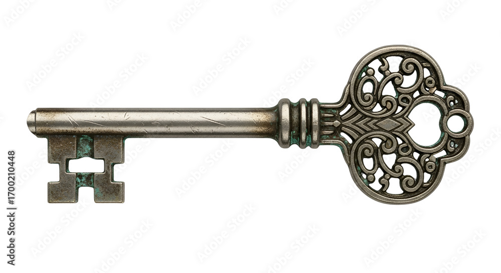 Obraz premium Ornate antique skeleton key isolated PNG with Transparent Background