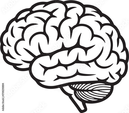 Simple Vector Icon of Brain in Black and White