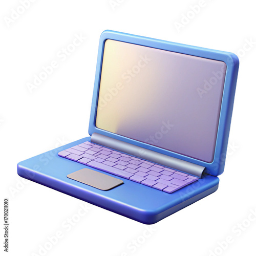 Modern blue laptop computer with pastel keyboard and sleek design