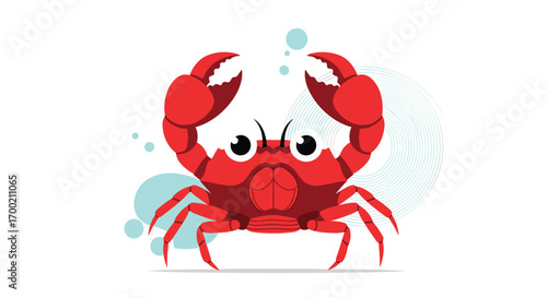 Charming cartoon crab illustration with big claws and playful eyes underwater scene