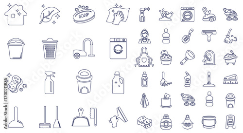 Cleaning icons set. Washing, cleaning, laundry symbol. Vector illustration