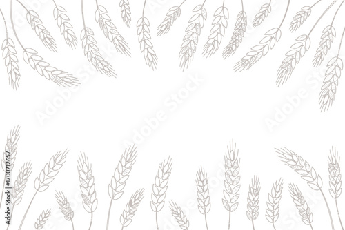 Wheat stalks arranged in a border pattern with a white background and a clean and simple aesthetic design