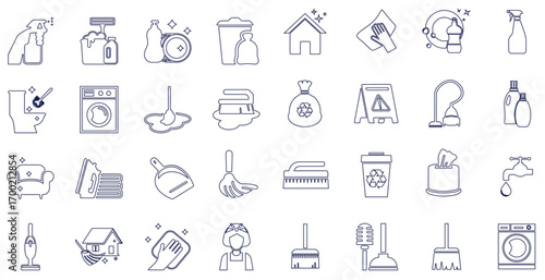 Cleaning icons set. Washing, cleaning, laundry symbol. Vector illustration