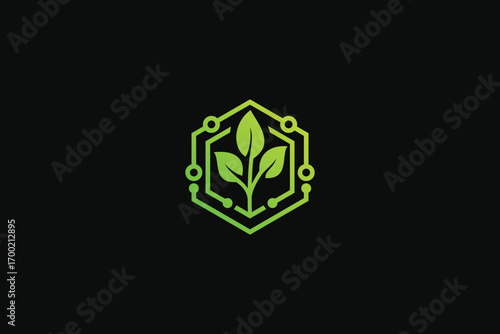 Eco-Tech Logo Leaf and Circuitry Symbol