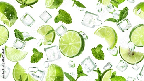 High Detail Macro Photography of Lime and Ice Cubes