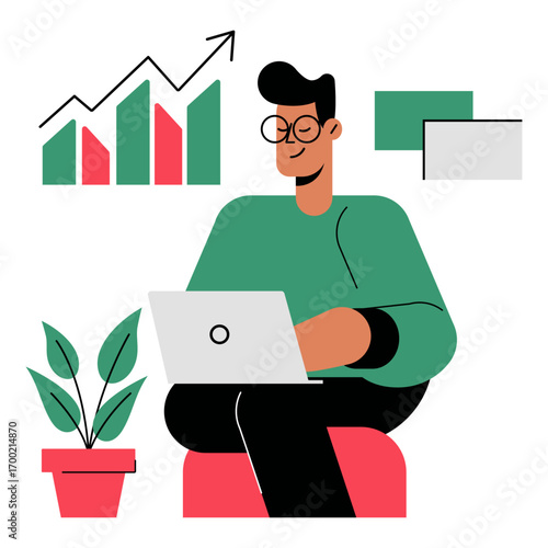 Person working in home office. Vector illustration