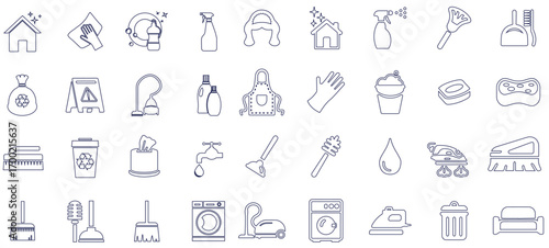 Cleaning icons set. Washing, cleaning, laundry symbol. Vector illustration
