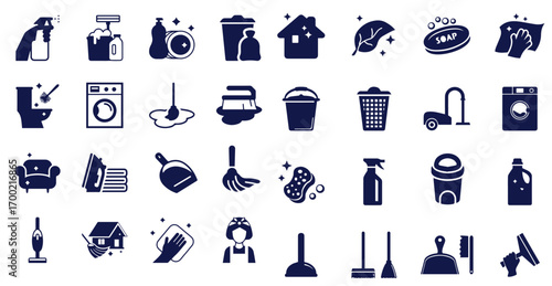 Cleaning icons set. Washing, cleaning, laundry symbol. Vector illustration