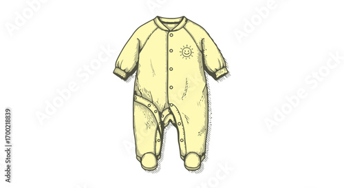 Pastel Yellow Baby Onesie with Embroidered Sun Illustration for Infant Apparel Design
