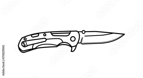 Sleek Minimalist Line Art Illustration of a Compact Folding Pocket Knife, Ideal for Outdoor Adventures, Everyday Carry, or Utility Tasks