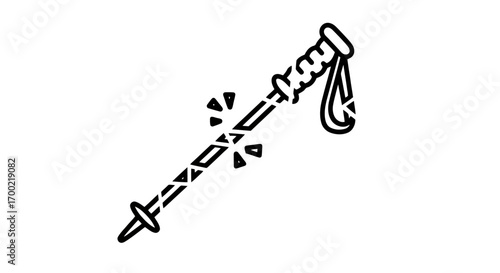 Minimalist line art icon of a trekking pole for hiking and outdoor adventure