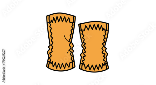 Two orange bread rolls with zigzag edges isolated on a white background