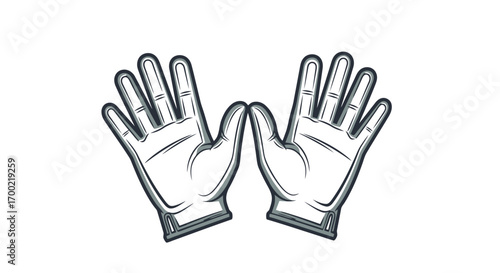 Vintage monochrome illustration of two open hands raised in a gesture of surrender or openness