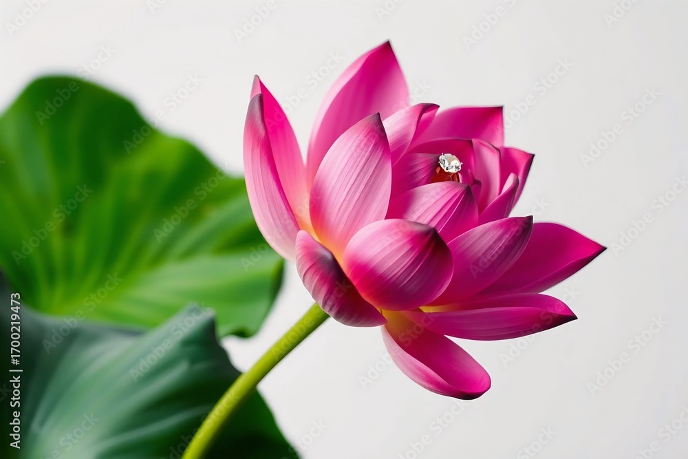 Fototapeta premium Jewelry product photography featuring a diamond solitaire ring styled on a blooming orchid. 