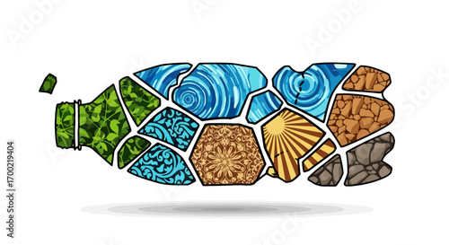 Environmental art depicting nature inside a plastic bottle