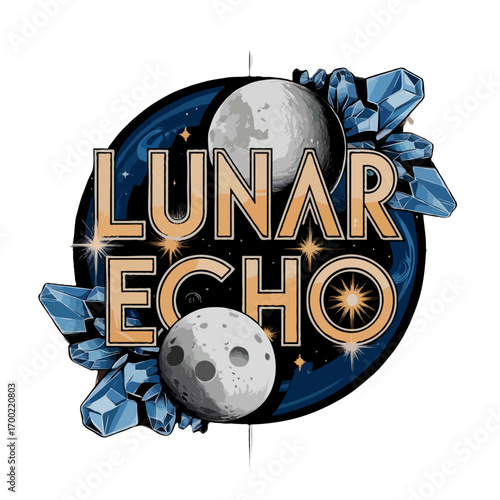 Lunar Echo Design with Moon Crystals and Stars in a Circular Frame