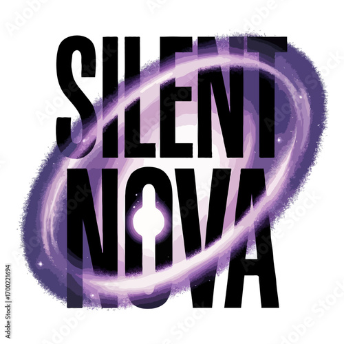 Silent Nova Text with Galaxy Background Cosmic Typography Design Element