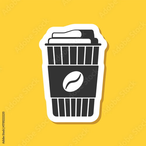 To-go coffee or tea cup sticker icon in flat style. Hot drink vector illustration on isolated background. Mug sign business concept.