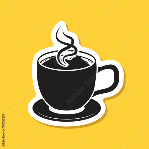 Coffee or tea cup sticker icon in flat style. Hot drink vector illustration on isolated background. Mug sign business concept.