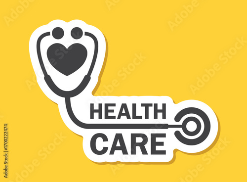 Medical stethoscope sticker icon in flat style. Doctor instrument vector illustration on isolated background. Medicine and healthcare sign business concept.