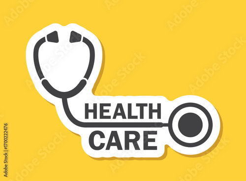 Medical stethoscope sticker icon in flat style. Doctor instrument vector illustration on isolated background. Medicine and healthcare sign business concept.