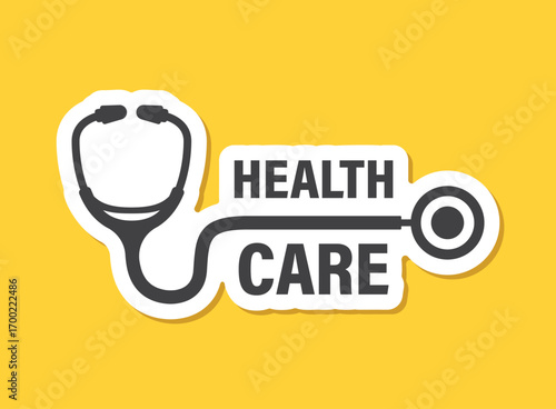 Medical stethoscope sticker icon in flat style. Doctor instrument vector illustration on isolated background. Medicine and healthcare sign business concept.