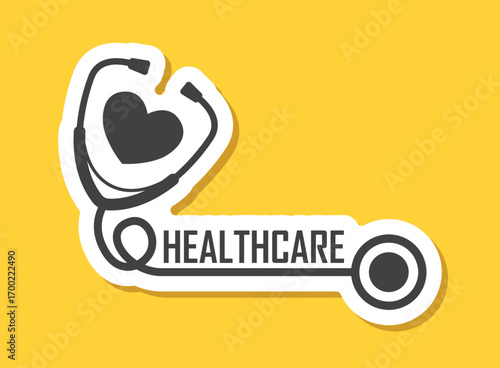 Medical stethoscope sticker icon in flat style. Doctor instrument vector illustration on isolated background. Medicine and healthcare sign business concept.