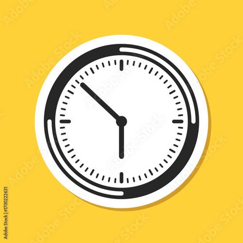 Clock sticker icon in flat style. Round watch vector illustration on isolated background. Timer sign business concept.