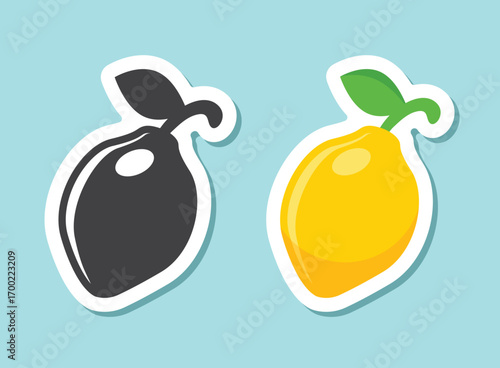 Lemon fruit sticker icon in flat style. Organic fruits vector illustration on isolated background. Vitamin C food sign business concept.