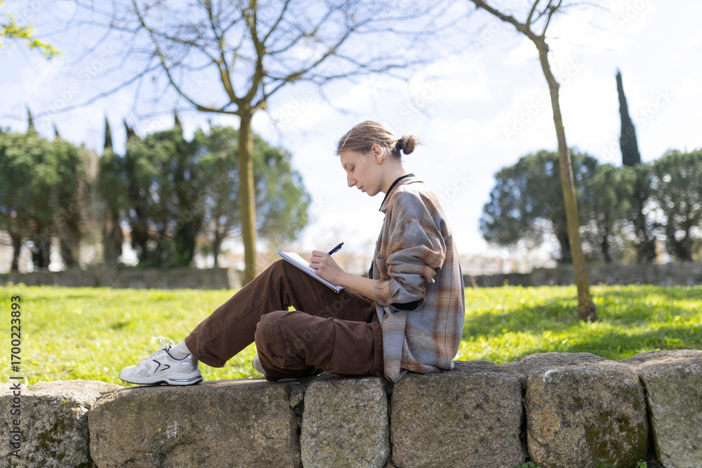 Obraz premium Young artist drawing outdoors in a park: finding inspiration in nature