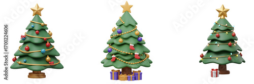 Wallpaper Mural Festive 3D Christmas trees with ornaments, lights, and gifts evoke holiday cheer and celebration with transparent background Torontodigital.ca