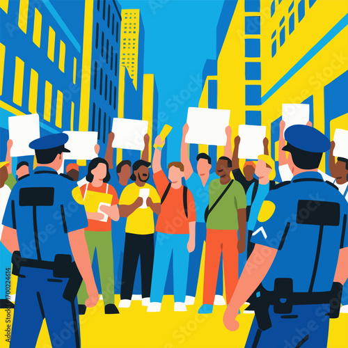 Stop war protest, anti war movement, peace message, human rights, flat vector, cad drawing, group protest, unity illustration. people with banners No war. Anti War demonstration