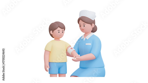Nurse administering vaccine to young boy in clinic, ensuring health and safety with a caring and professional approach, promoting wellbeing.