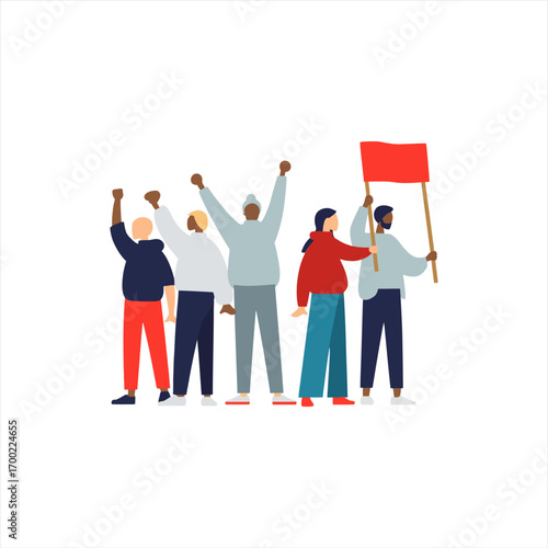 Stop war protest, anti war movement, peace message, human rights, flat vector, cad drawing, group protest, unity illustration. people with banners No war. Anti War demonstration