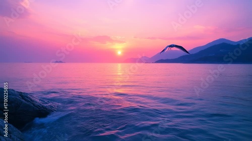 Wallpaper Mural Seagulls fly over the ocean at sunset, creating a scenic and captivating view of nature's beauty Torontodigital.ca