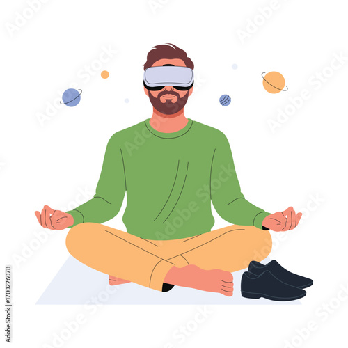 VR Meditation Flat Vector Illustration