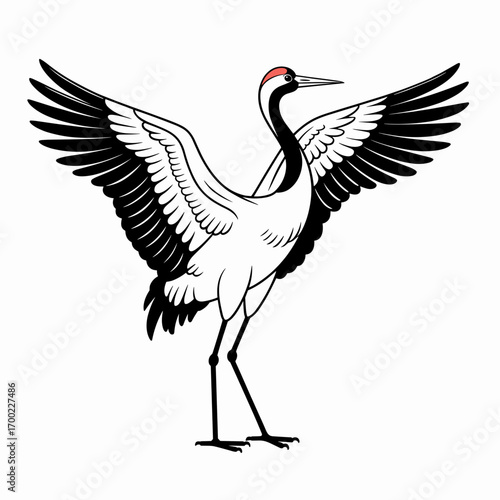 Elegant Crane Standing on One Leg Illustration